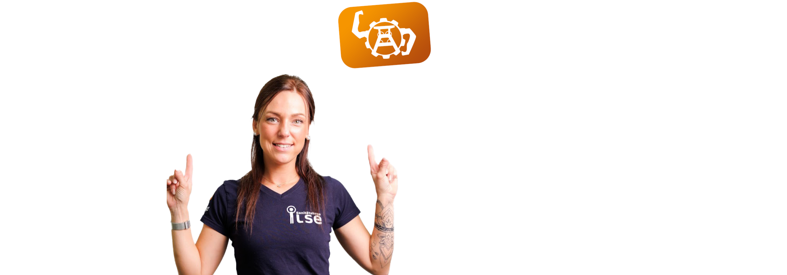 freundliche Kollegin zeigt nach oben